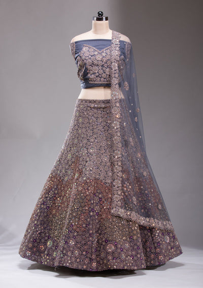 Navy Blue Zariwork Net Readymade Lehenga-koskii