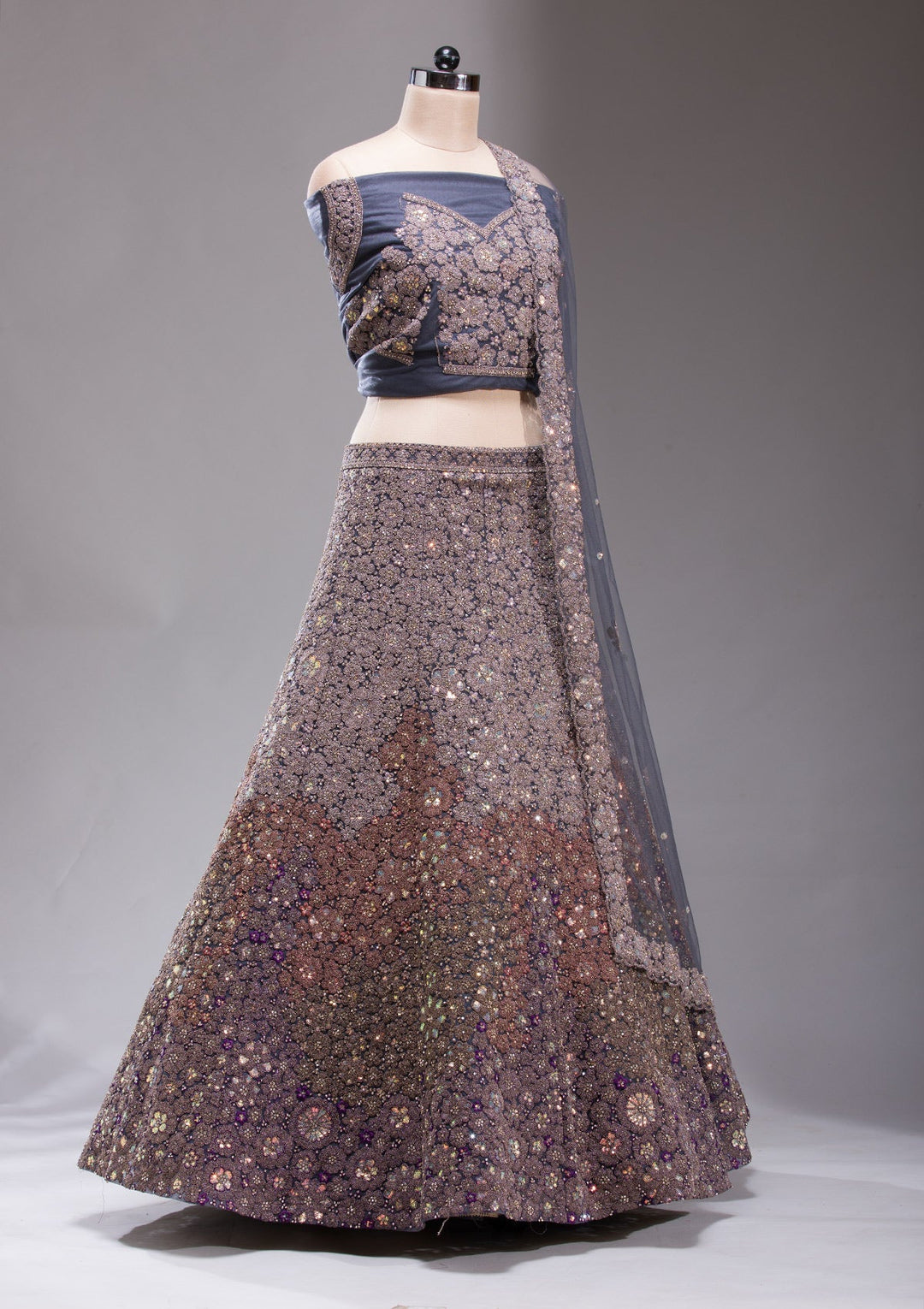 Navy Blue Zariwork Net Readymade Lehenga-koskii
