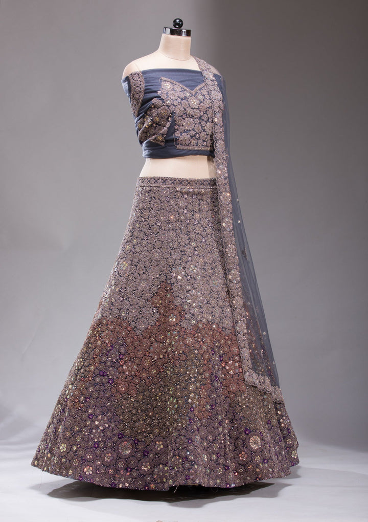 Navy Blue Zariwork Net Readymade Lehenga-koskii
