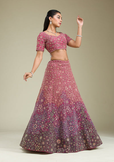 Pink Zariwork Tissue Semi Stitched Lehenga-Koskii