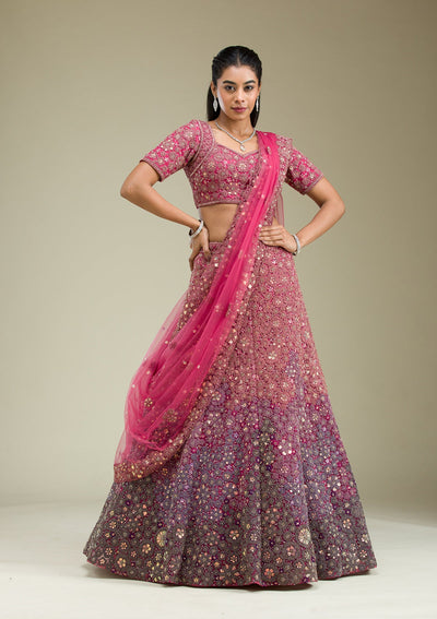 Pink Zariwork Tissue Semi Stitched Lehenga-Koskii