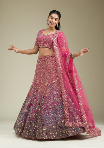 Pink Zariwork Tissue Semi Stitched Lehenga-Koskii