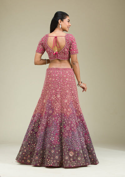 Pink Zariwork Tissue Semi Stitched Lehenga-Koskii