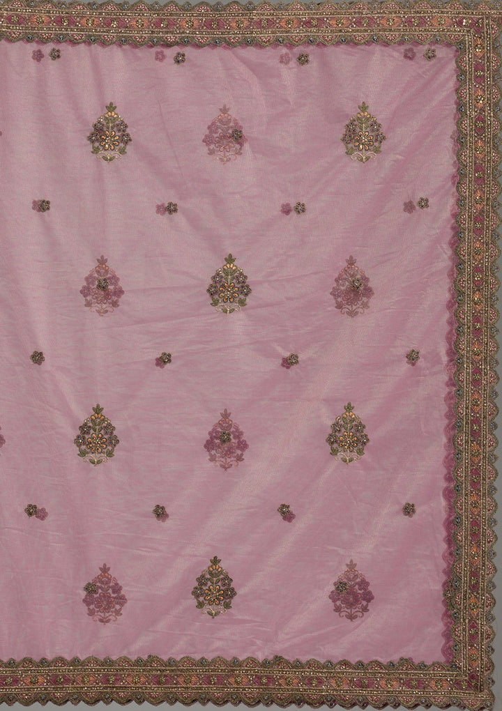 Lavender Zariwork Tissue Semi Stitched Lehenga-Koskii