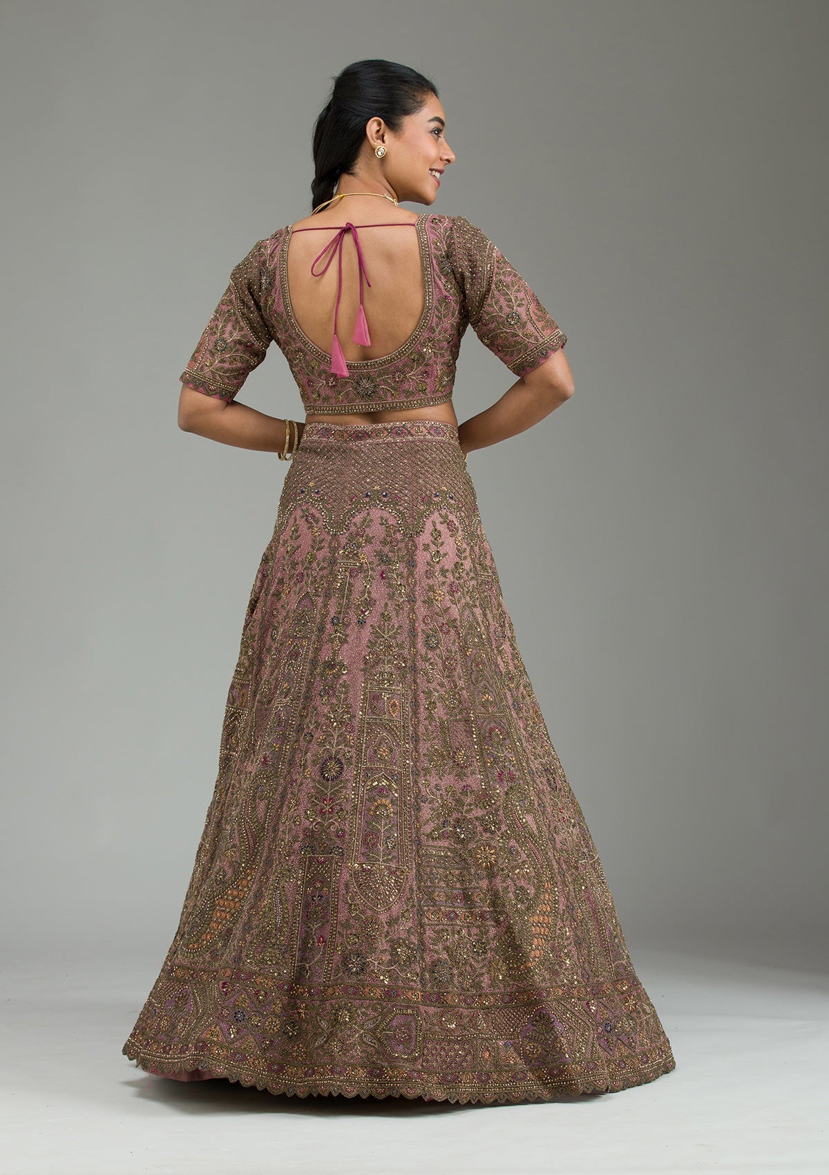 Lavender Zariwork Tissue Semi Stitched Lehenga-Koskii