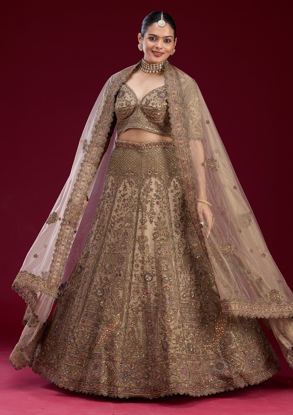 Off White Zariwork Tissue Readymade Lehenga-Koskii