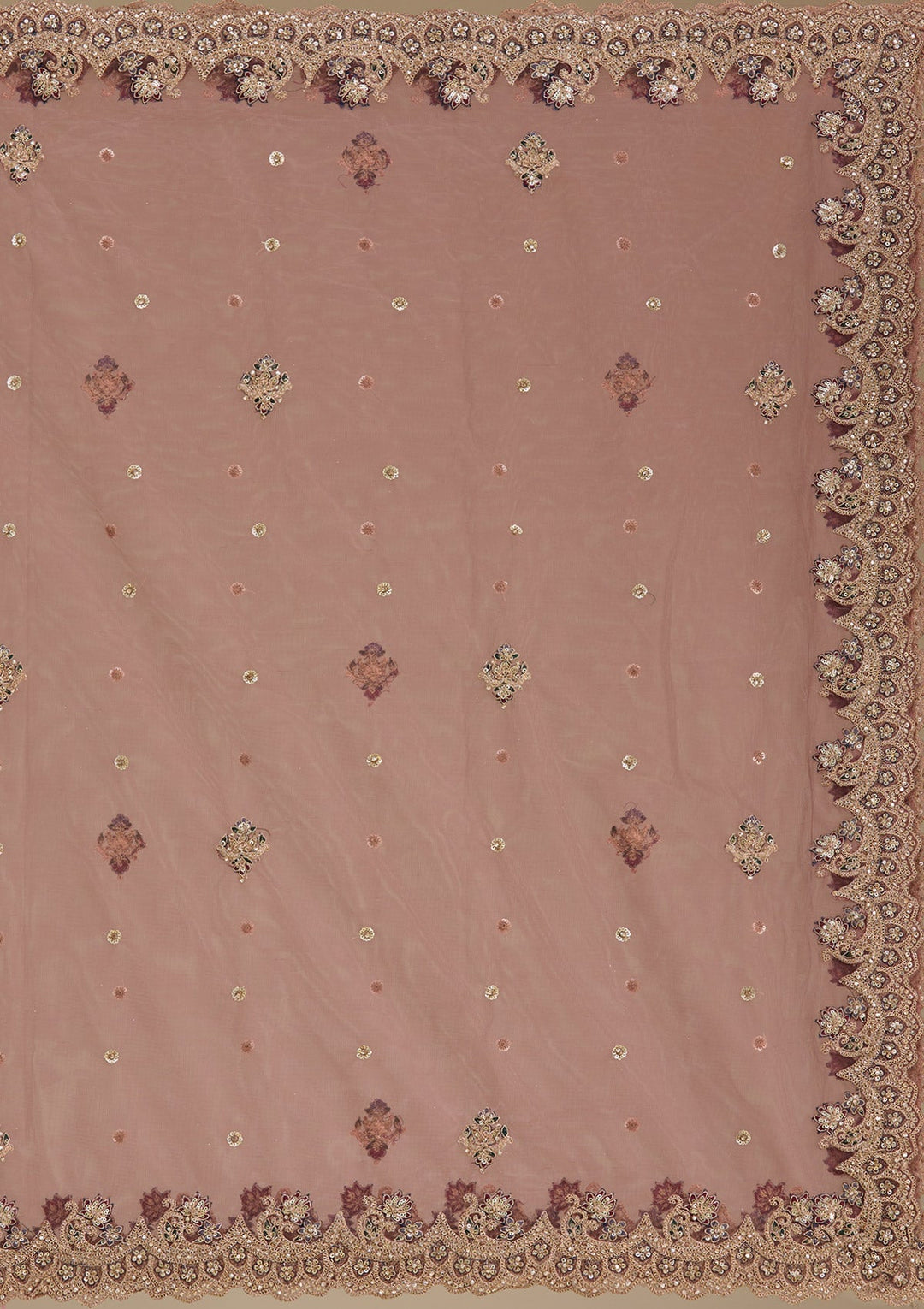 Onion Pink Zariwork Tissue Readymade Lehenga-Koskii