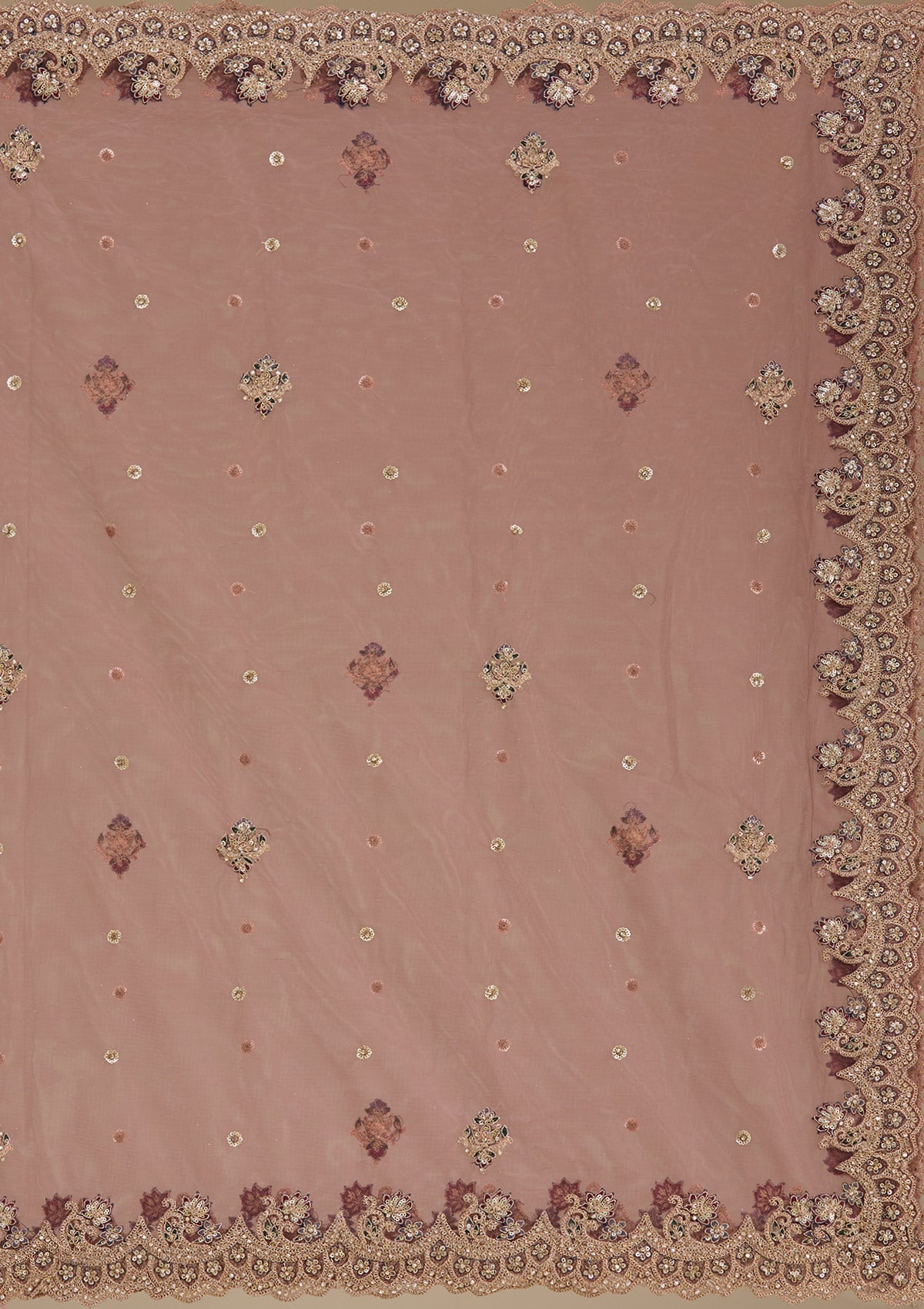 Onion Pink Zariwork Tissue Readymade Lehenga-Koskii