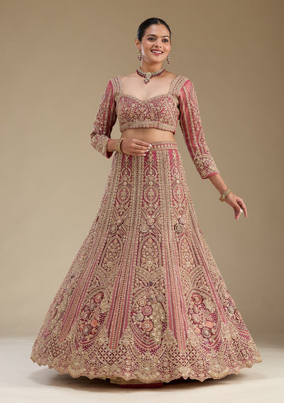 Pink Zariwork Tissue Readymade Lehenga-Koskii