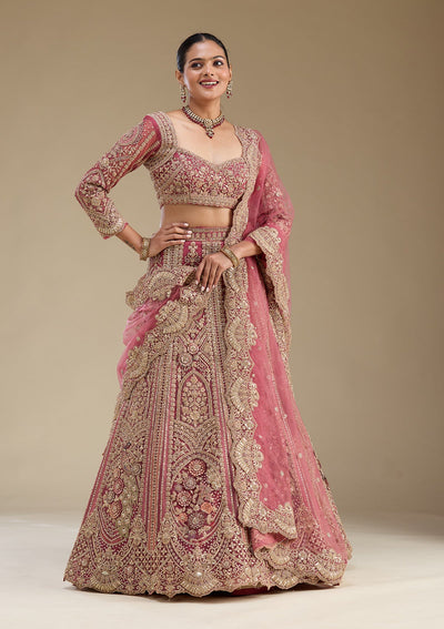 Pink Zariwork Tissue Readymade Lehenga-Koskii