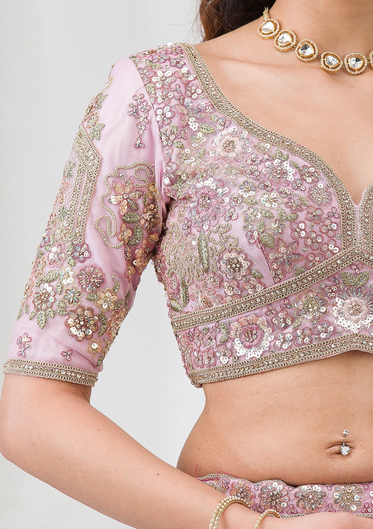 Purple Zariwork Net Semi Stitched Lehenga-Koskii