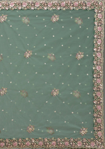 Sea Green Zariwork Tissue Semi Stitched Lehenga-Koskii