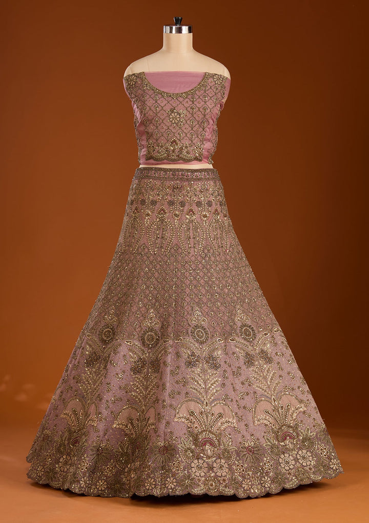 Lavender Zariwork Net Semi-Stitched Lehenga-koskii