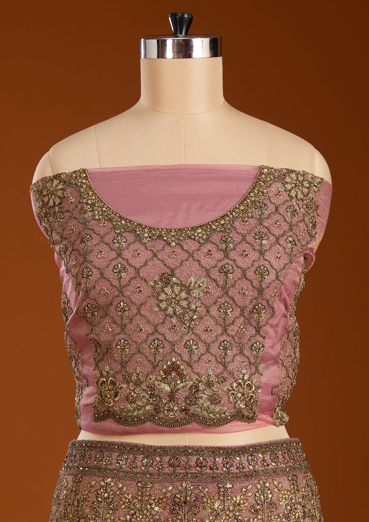 Lavender Zariwork Net Semi-Stitched Lehenga-koskii