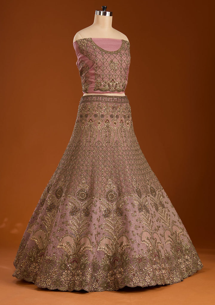 Lavender Zariwork Net Semi-Stitched Lehenga-koskii
