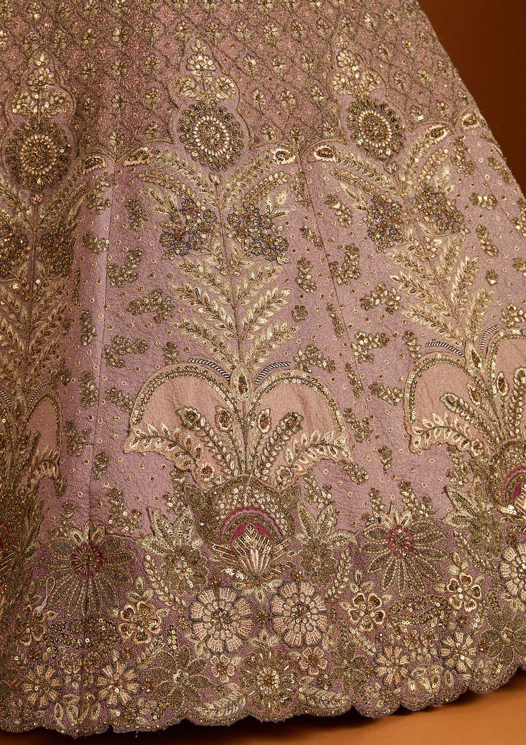 Lavender Zariwork Net Semi-Stitched Lehenga-koskii