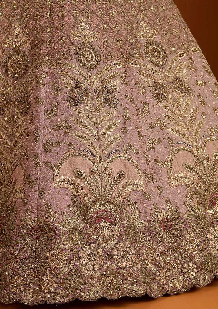 Lavender Zariwork Net Semi-Stitched Lehenga-koskii