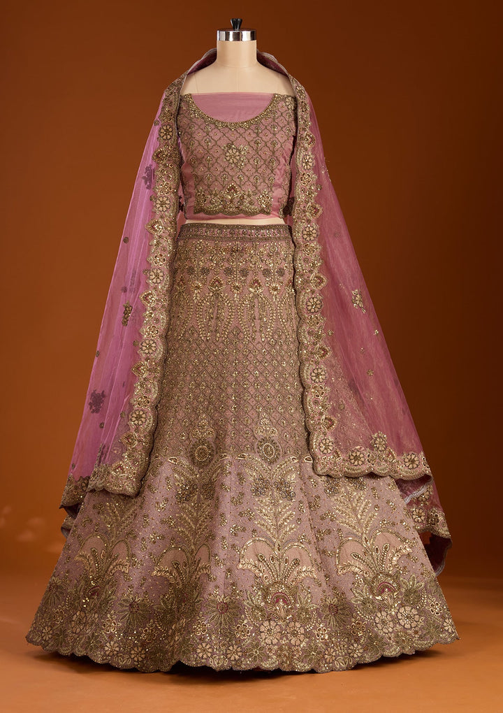 Lavender Zariwork Net Semi-Stitched Lehenga-koskii