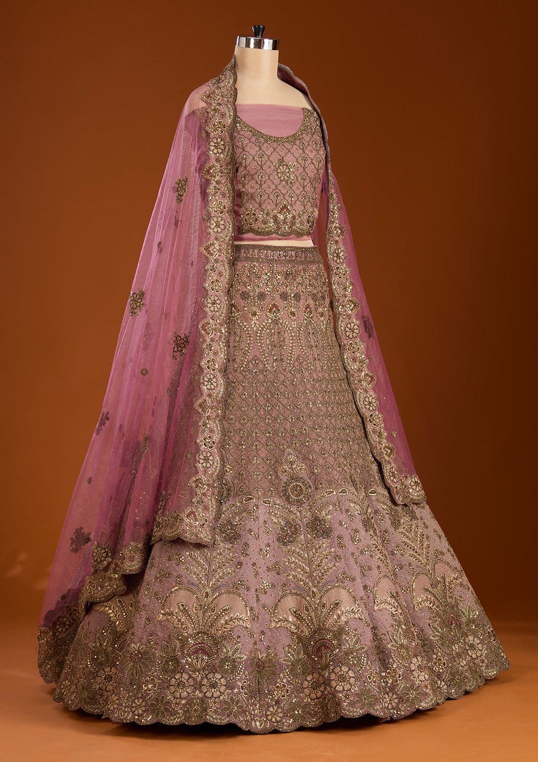 Lavender Zariwork Net Semi-Stitched Lehenga-koskii