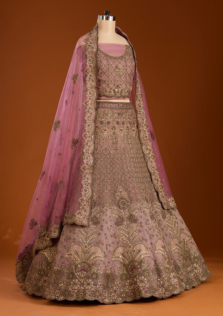 Lavender Zariwork Net Semi-Stitched Lehenga-koskii