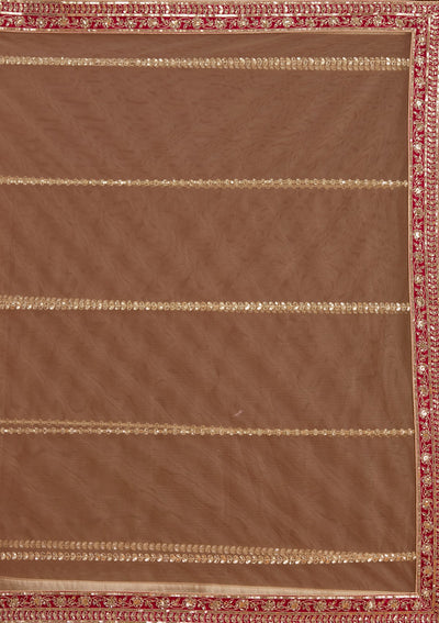 Beige Zariwork Net Semi-Stitched Lehenga-koskii