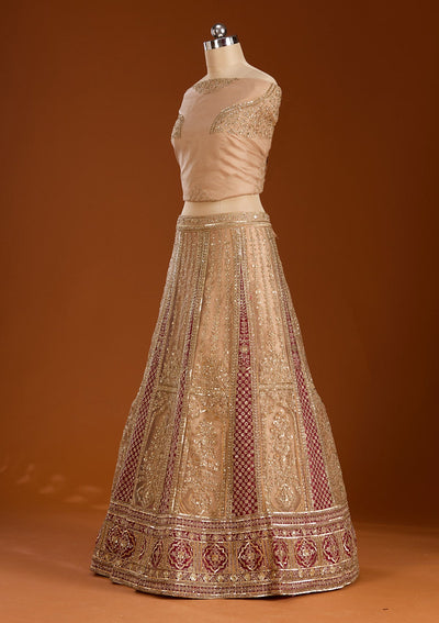 Beige Zariwork Net Semi-Stitched Lehenga-koskii
