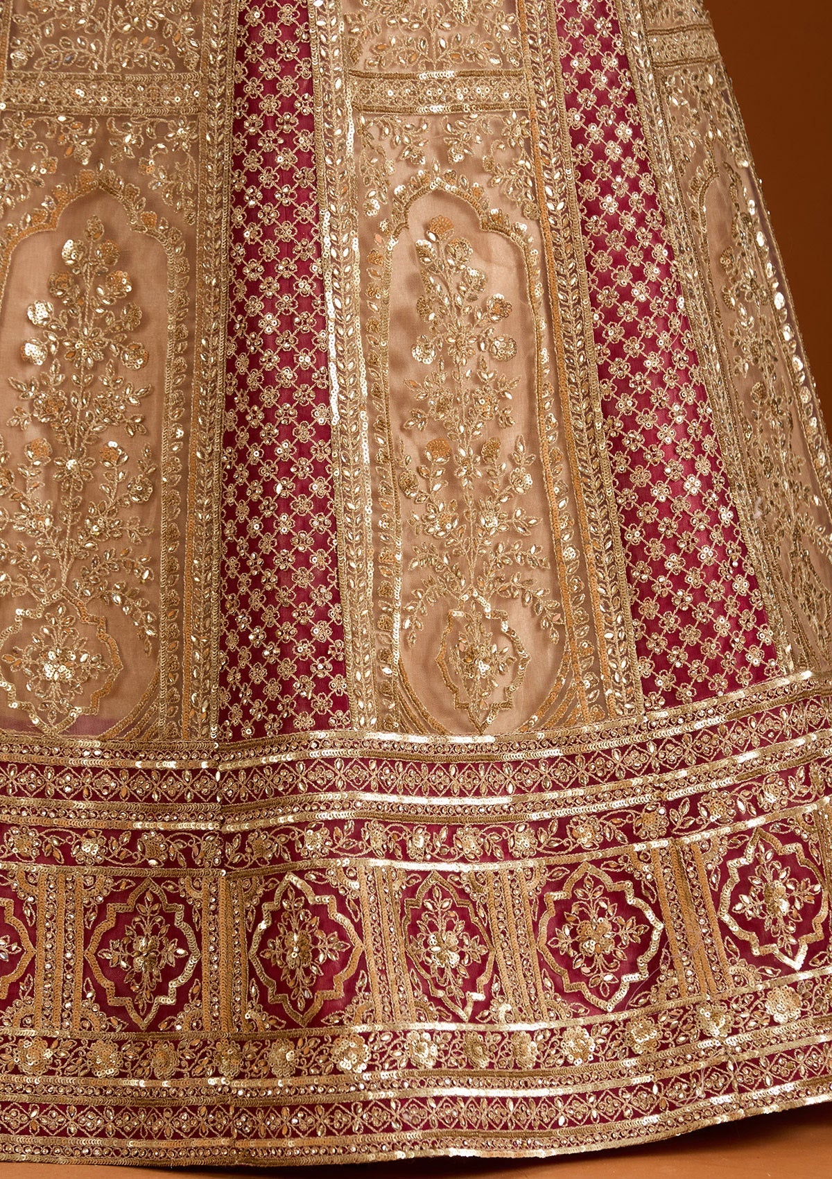 Beige Zariwork Net Semi-Stitched Lehenga-koskii
