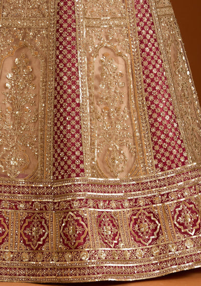 Beige Zariwork Net Semi-Stitched Lehenga-koskii