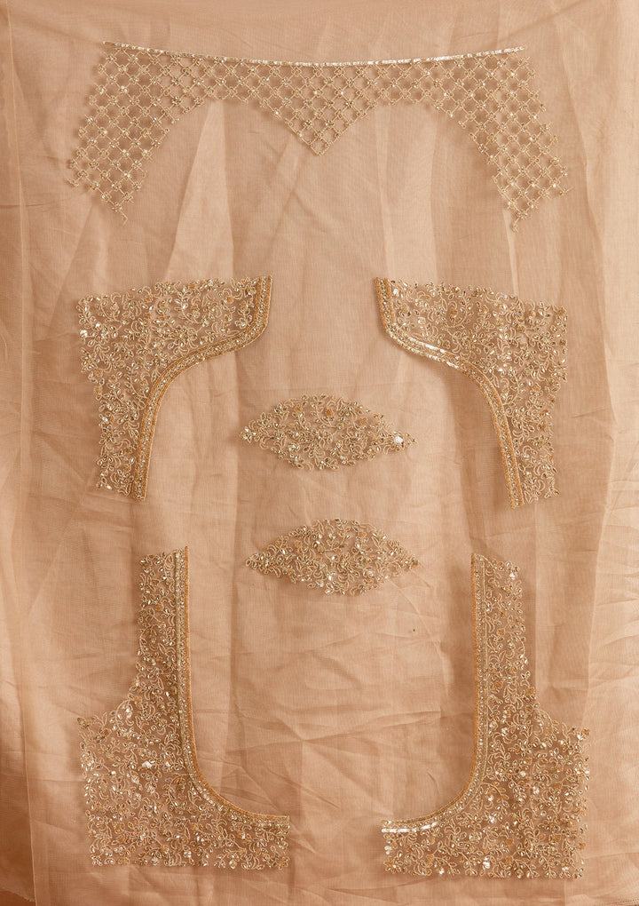 Beige Zariwork Net Semi-Stitched Lehenga-koskii