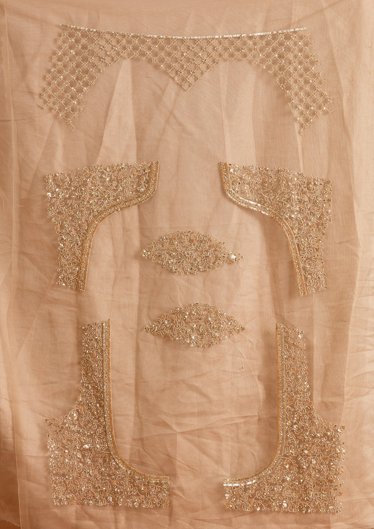 Beige Zariwork Net Semi-Stitched Lehenga-koskii