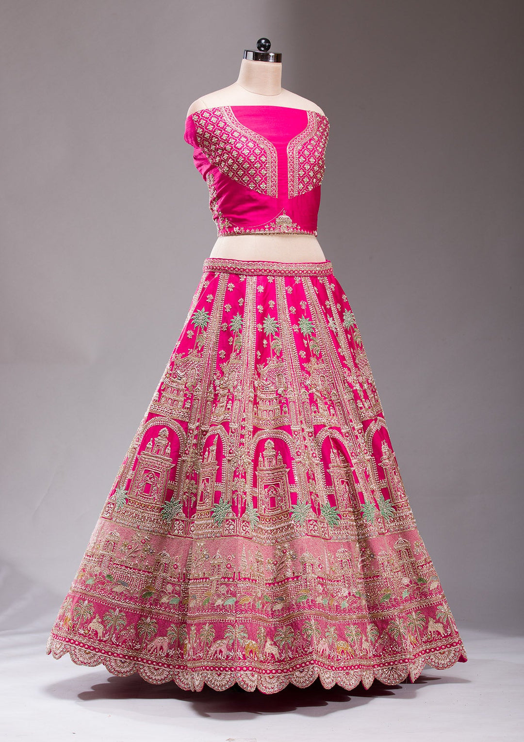 Rani Pink Zardosi Raw Silk Readymade Lehenga-koskii