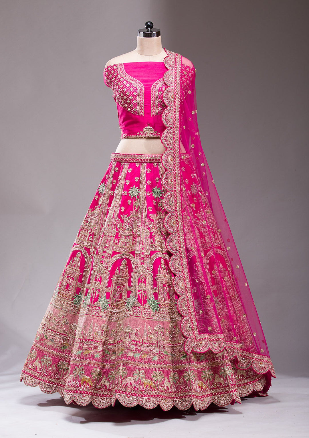 Rani Pink Zardosi Raw Silk Readymade Lehenga-koskii