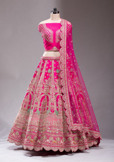 Rani Pink Zardosi Raw Silk Readymade Lehenga-koskii