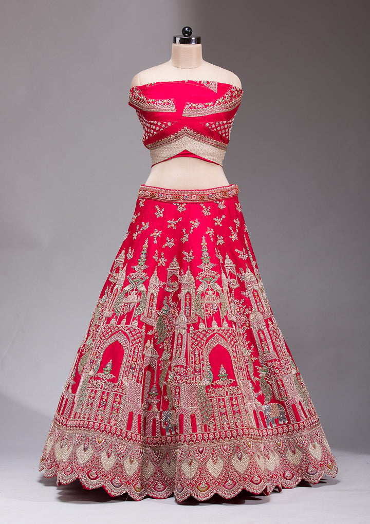 Red Zardosi Raw Silk Readymade Lehenga-koskii