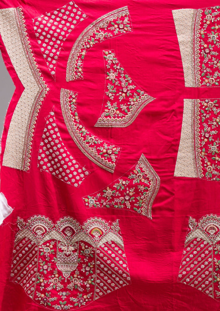 Red Zardosi Raw Silk Readymade Lehenga-koskii