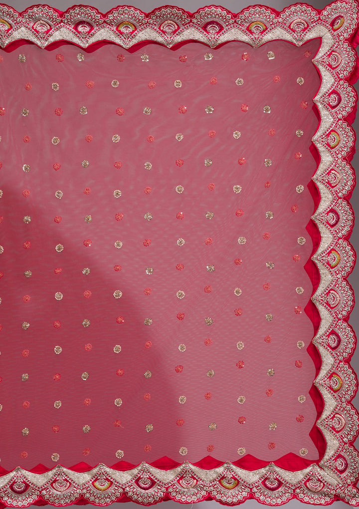 Red Zardosi Raw Silk Readymade Lehenga-koskii