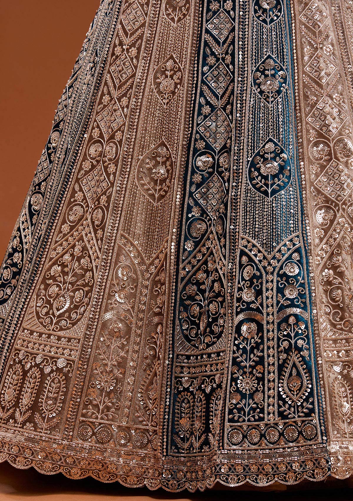 Navy Blue Sequins Velvet Semi-Stitched Lehenga_Koskii