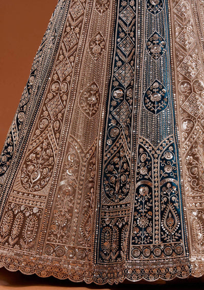 Navy Blue Sequins Velvet Semi-Stitched Lehenga_Koskii
