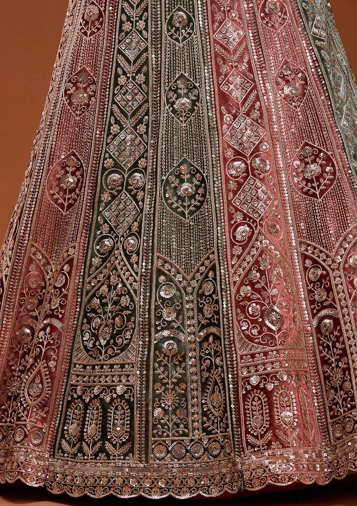 Rust Sequins Velvet Semi-Stitched Lehenga_Koskii
