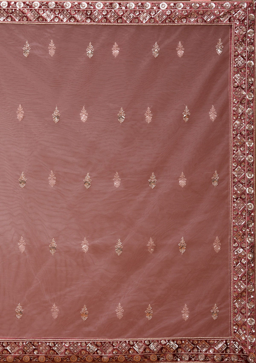 Rust Sequins Velvet Semi-Stitched Lehenga_Koskii