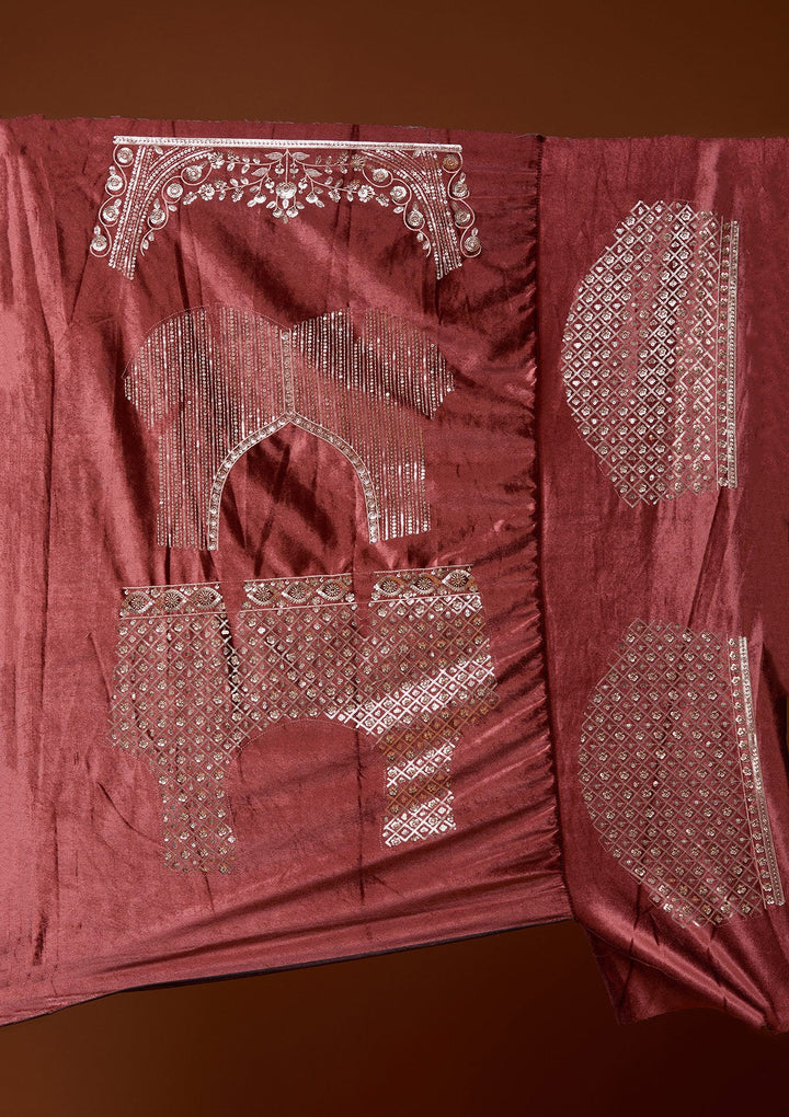 Rust Sequins Velvet Semi-Stitched Lehenga_Koskii
