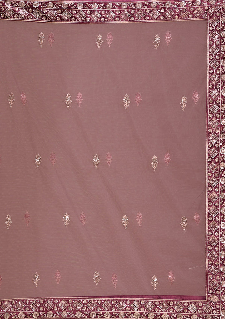 Wine Sequins Velvet Readymade Lehenga-Koskii