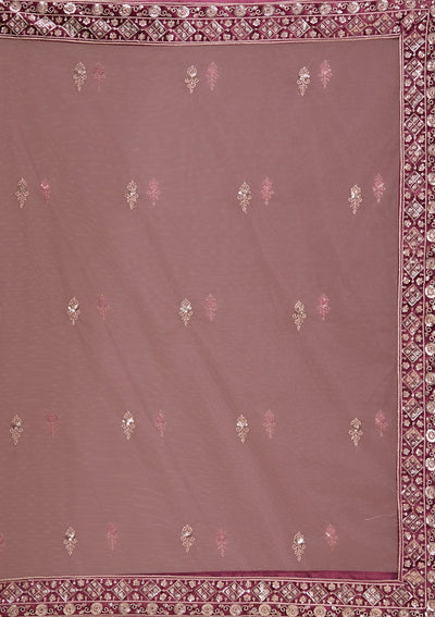 Wine Sequins Velvet Readymade Lehenga-Koskii