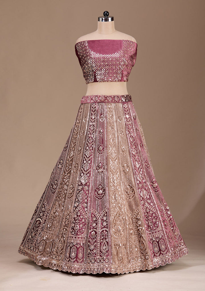 Wine Sequins Velvet Readymade Lehenga-Koskii