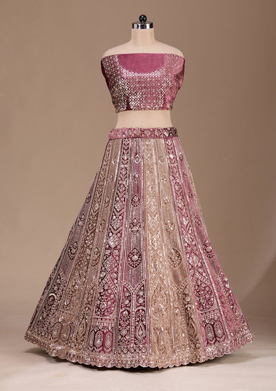 Wine Sequins Velvet Readymade Lehenga-Koskii