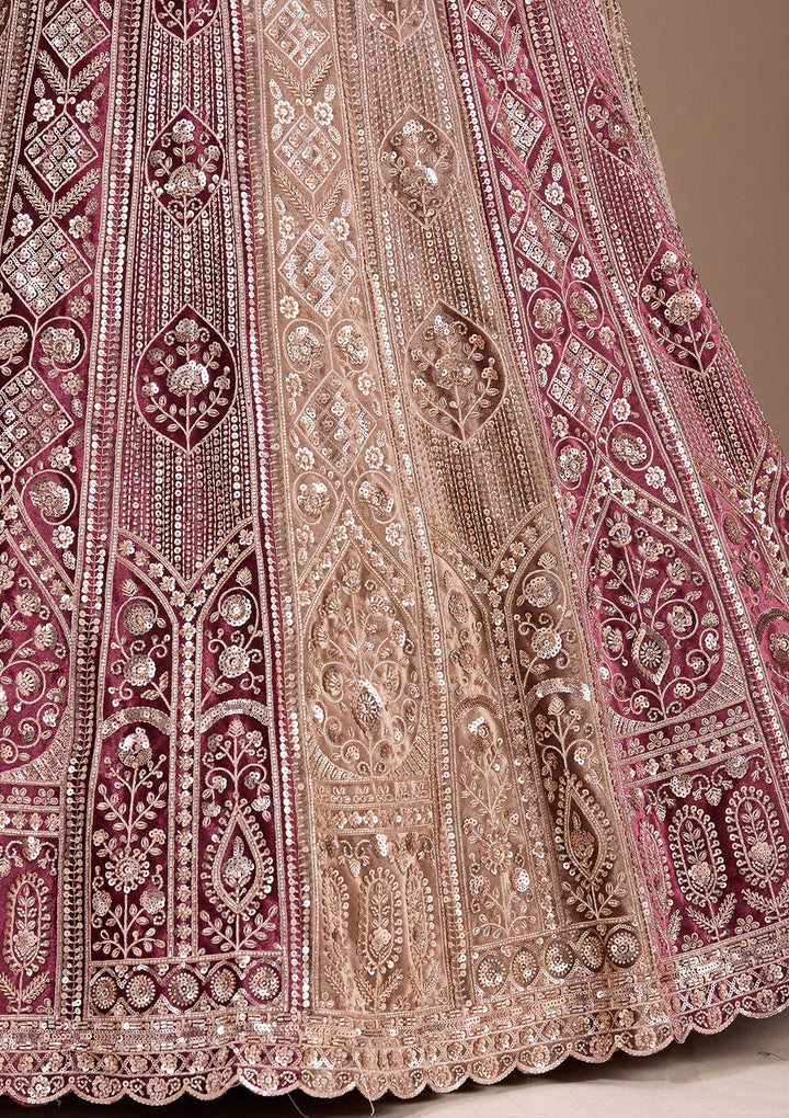 Wine Sequins Velvet Readymade Lehenga-Koskii