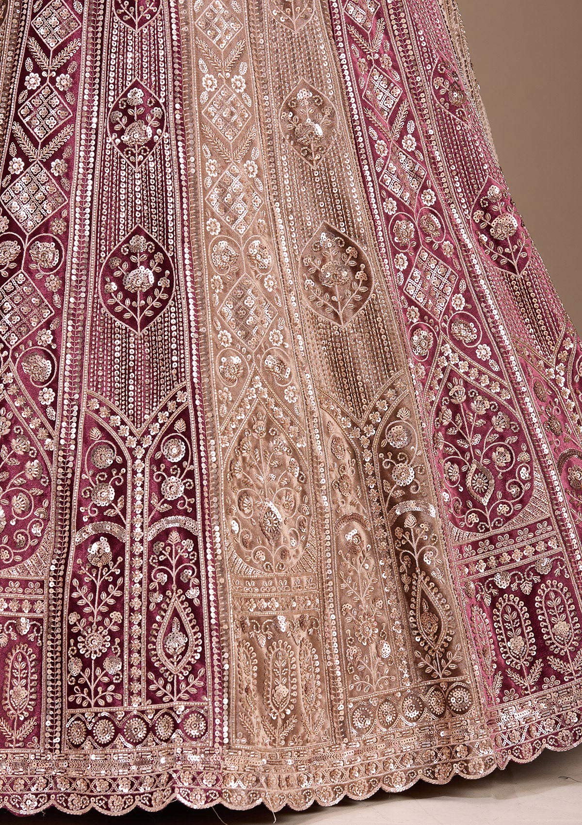 Wine Sequins Velvet Readymade Lehenga-Koskii