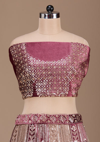Wine Sequins Velvet Readymade Lehenga-Koskii