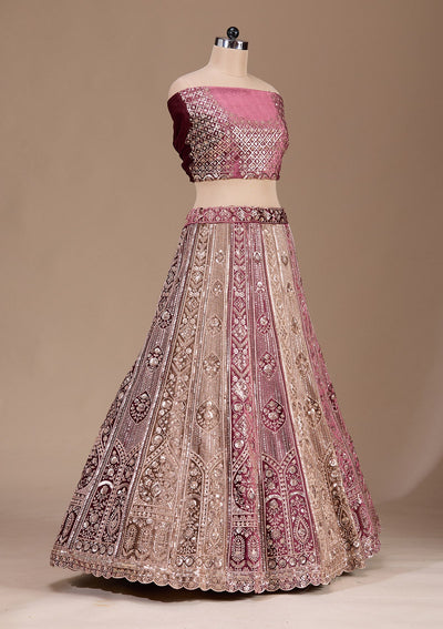 Wine Sequins Velvet Readymade Lehenga-Koskii