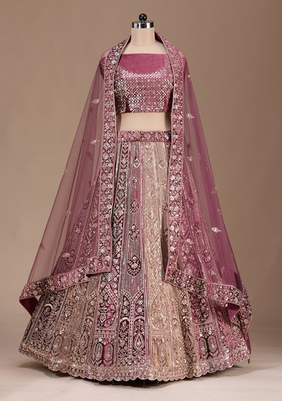 Wine Sequins Velvet Readymade Lehenga-Koskii